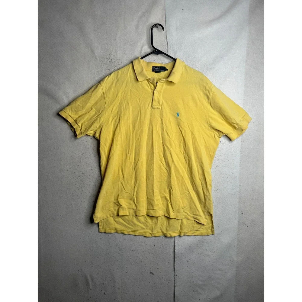 Polo Ralph Lauren Mens XL Yellow Short Sleeve Cotton Pique Polo Shirt Blue Pony
